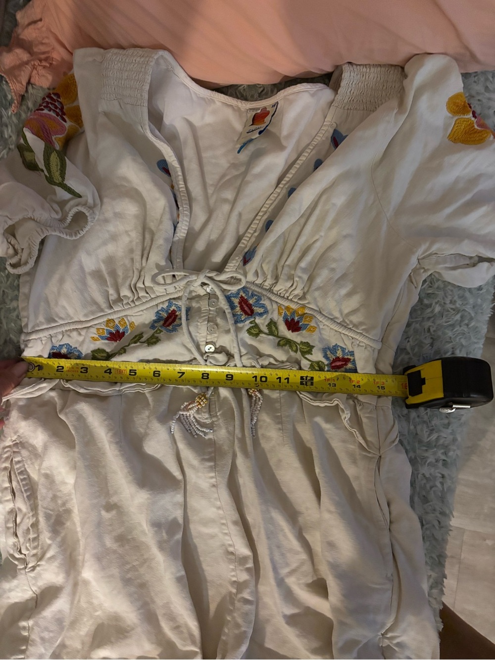 Farm Rio Summer Garden Cream Embroidered Flutter Sleeve Romper - Picture 11 of 12